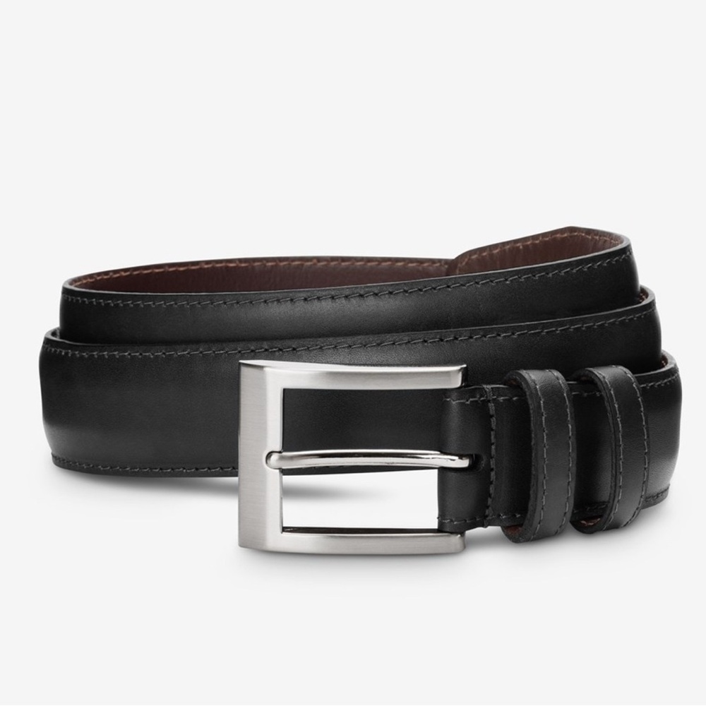 Allen Edmunds Leather Wide Basic Dress Belt black, size 44, silver buckle